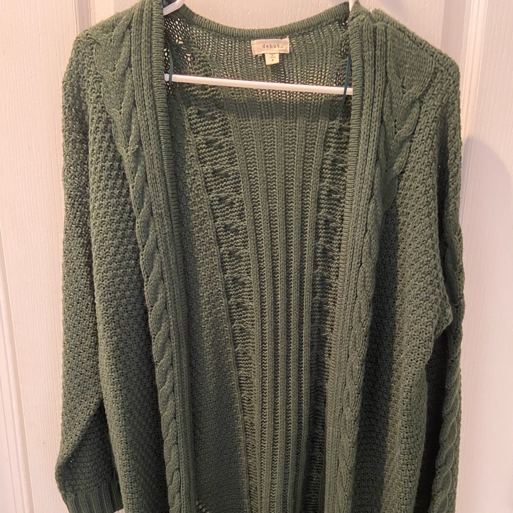 Long Forest Green Cableknit Cardigan